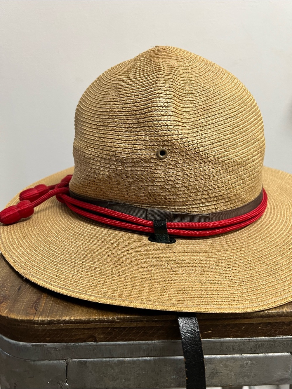 Stratton National Park Service Straw Hat with Red Cord Accent w/ Leather Straps